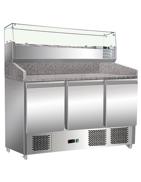 Pizza Counter 3 doors Refrigerated Counter top display 6xGN1/4 Depth 700mm | DA-PZ14+PT14