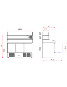 Pizza Counter 3 doors Refrigerated Counter top display 6xGN1/4 Depth 700mm | DA-PZ14+PT14 2