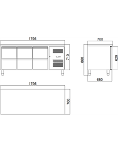 Commercial Refrigerated Counter 6 drawers Depth 700mm | DA-6DRG31V 2