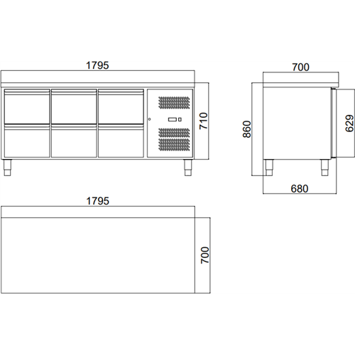 Commercial Refrigerated Counter 6 drawers Depth 700mm | DA-6DRG31V