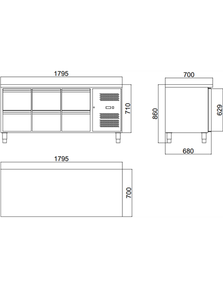 Commercial Refrigerated Counter 6 drawers Depth 700mm | DA-6DRG31V