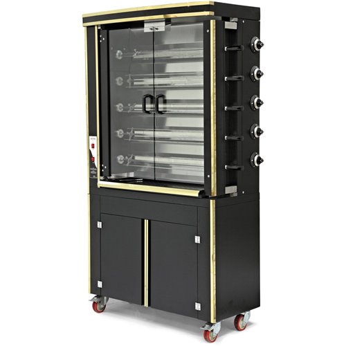 Commercial Chicken Rotisserie Oven with Neutral Cabinet Gas 5 Spit 30 Chickens | Stalwart DA-PLS5EG