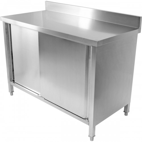 Commercial Worktop Floor Cupboard Sliding doors Stainless steel Width 1600mm Depth 700mm Upstand | DA-VTC167SLB
