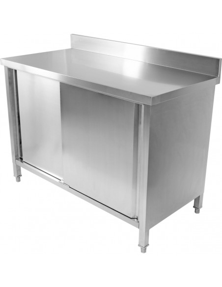 Commercial Worktop Floor Cupboard Sliding doors Stainless steel Width 1600mm Depth 700mm Upstand | DA-VTC167SLB