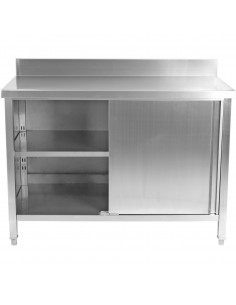 Commercial Worktop Floor Cupboard Sliding doors Stainless steel Width 1600mm Depth 700mm Upstand | DA-VTC167SLB 2