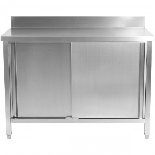 Commercial Worktop Floor Cupboard Sliding doors Stainless steel Width 1600mm Depth 700mm Upstand | DA-VTC167SLB