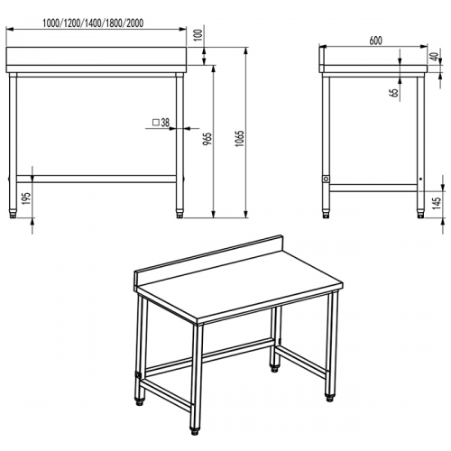 Professional Work table Stainless steel No bottom shelf Upstand 2000x700x965mm | DA-DW7200