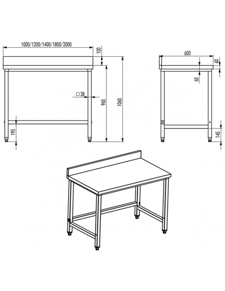 Professional Work table Stainless steel No bottom shelf Upstand 2000x700x965mm | DA-DW7200