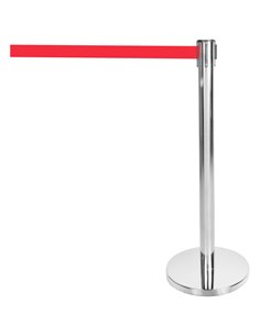 Silver Barrier Post with Red Retractable Belt 2m | Stalwart DA-SBP01BR