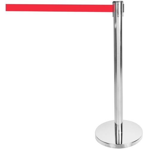 Silver Barrier Post with Red Retractable Belt 2m | Stalwart DA-SBP01BR