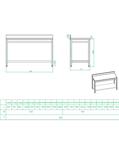 Professional Work table Stainless steel Bottom shelf Upstand 2000x700x900mm | Stalwart DA-THATS207A 2