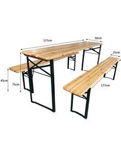 Three Piece Foldable Beer Table and Bench Set, Wooden Outdoor Garden Furniture 1800mm | Stalwart DA-BT18050