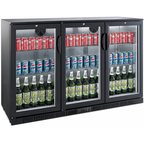 Back bar cooler 3 hinged doors 300 litres Black, height 850mm | Stalwart DA-BC03PP85