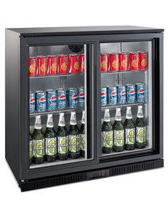 Back bar cooler 2 sliding doors 220 litres Black, height 850mm