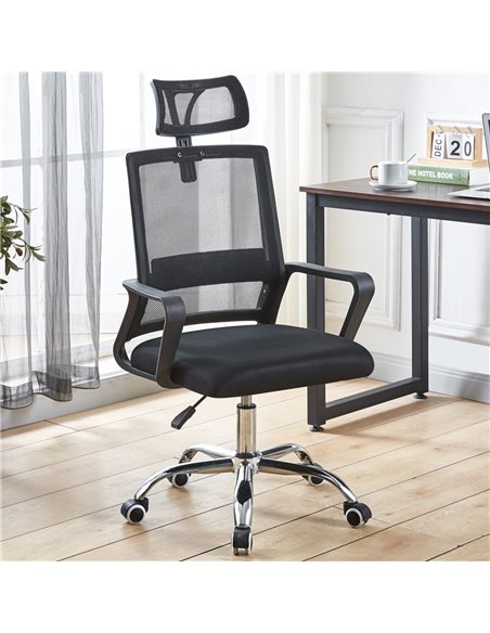 Mesh Office Chair with Headrest Black | Stalwart DA-OC203