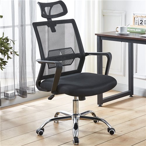 Mesh Office Chair with Headrest Black | Stalwart DA-OC2071
