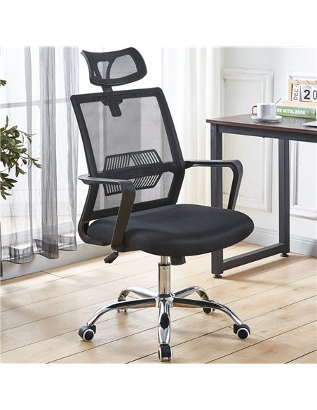 Mesh Office Chair with Headrest Black | Stalwart DA-OC2071