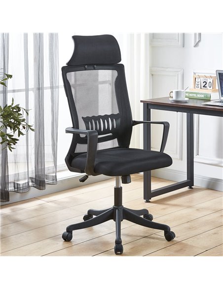 Mesh Office Chair with Headrest Black | Stalwart DA-OC2521