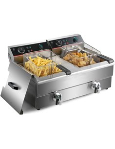 Commercial Fryer Double Electric 2x10 litre 6kW Countertop Drainage tap