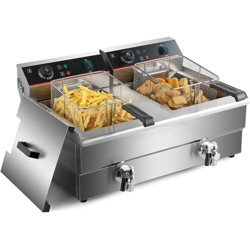 Commercial Fryer Double Electric 2x10 litre 6kW Countertop Drainage tap