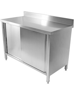 Commercial Worktop Floor Cupboard 2 sliding doors Stainless steel 1400x600x850mm Upstand | Stalwart DA-SCP14060B