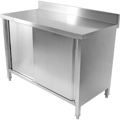 Commercial Worktop Floor Cupboard 2 sliding doors Stainless steel 1400x600x850mm Upstand | Stalwart DA-SCP14060B