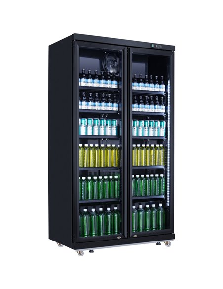 Commercial Bottle cooler Upright 773 litres Fan cooling Twin hinged doors Black Canopy light | Stalwart DA-LG805ABLACK