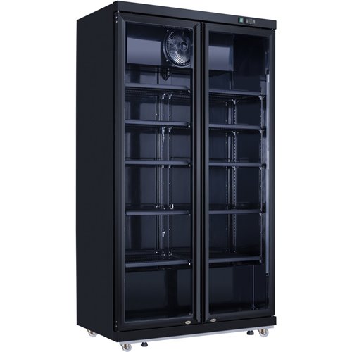 Commercial Bottle cooler Upright 773 litres Fan cooling Twin hinged doors Black Canopy light | Stalwart DA-LG805ABLACK