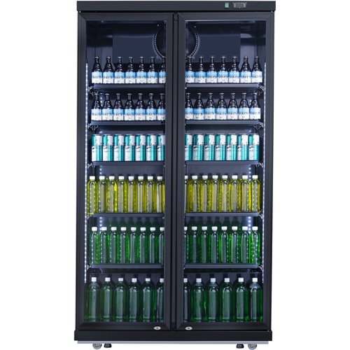 Commercial Bottle cooler Upright 773 litres Fan cooling Twin hinged doors Black Canopy light | Stalwart DA-LG805ABLACK