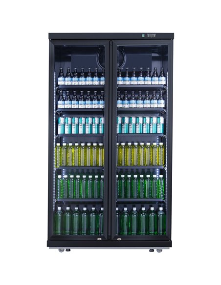 Commercial Bottle cooler Upright 773 litres Fan cooling Twin hinged doors Black Canopy light | Stalwart DA-LG805ABLACK