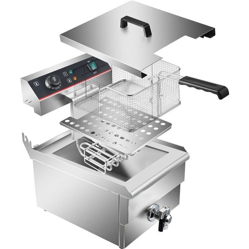 Commercial Fryer Single Electric 16 litre 5kW Countertop Drainage tap | Stalwart DA-HEF161V