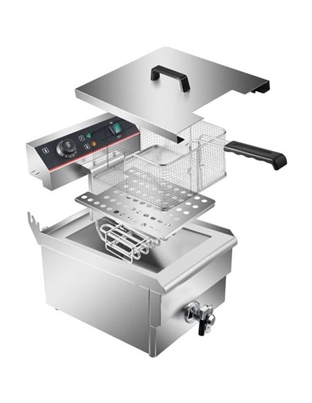 Commercial Fryer Single Electric 16 litre 5kW Countertop Drainage tap | Stalwart DA-HEF161V