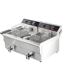 Commercial Fryer Double Electric 2x16 litre 10kW Countertop Drainage tap | Stalwart DA-HEF162V