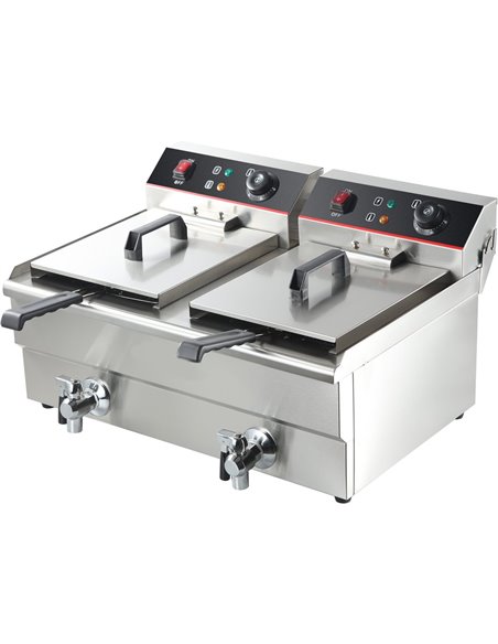 Commercial Fryer Double Electric 2x16 litre 10kW Countertop Drainage tap | Stalwart DA-HEF162V