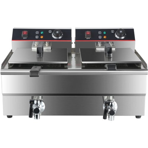 Commercial Fryer Double Electric 2x16 litre 10kW Countertop Drainage tap | Stalwart DA-HEF162V