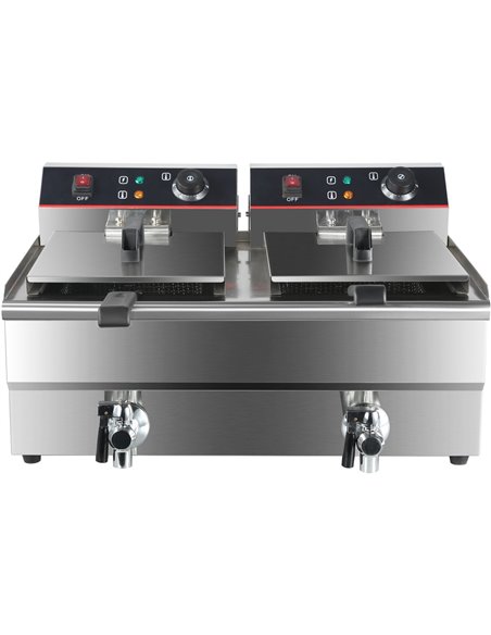 Commercial Fryer Double Electric 2x16 litre 10kW Countertop Drainage tap | Stalwart DA-HEF162V