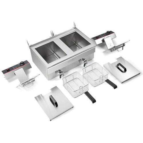 Commercial Fryer Double Electric 2x16 litre 10kW Countertop Drainage tap | Stalwart DA-HEF162V