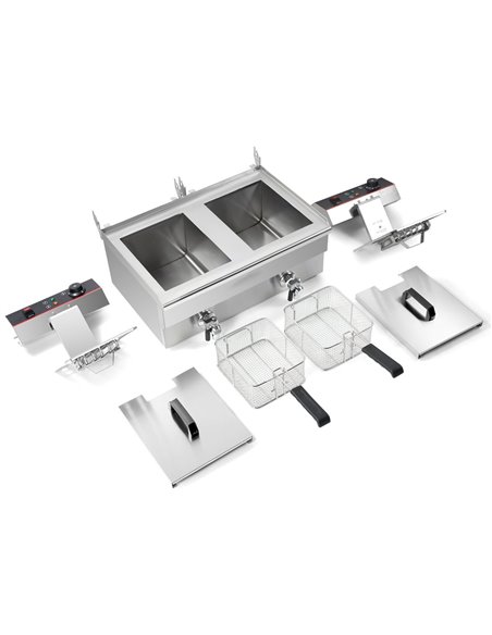 Commercial Fryer Double Electric 2x16 litre 10kW Countertop Drainage tap | Stalwart DA-HEF162V