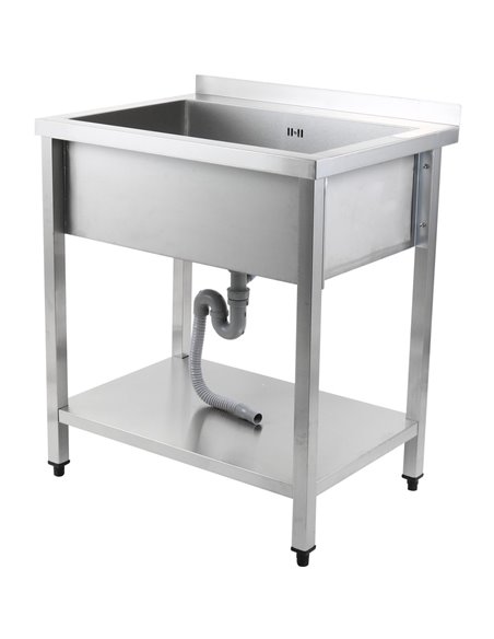 Commercial Pot Wash Sink Stainless steel 1 bowl Splashback Bottom shelf 800x600x900mm Square legs | Stalwart DA-PSA8060U