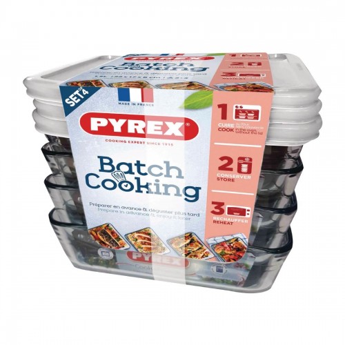
Pyrex Batch Cooking Cook & Freeze Food Storage Glass Containers Set Of 4 1.5 Ltr