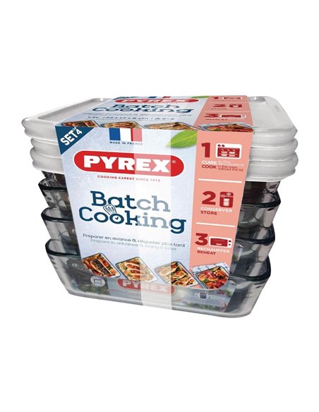 
Pyrex Batch Cooking Cook & Freeze Food Storage Glass Containers Set Of 4 1.5 Ltr