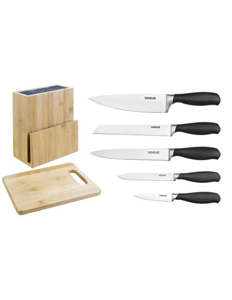 
Vogue Prep Like A Pro 5-Piece Soft-Grip Knife Set With Knife Block and Chopping Board