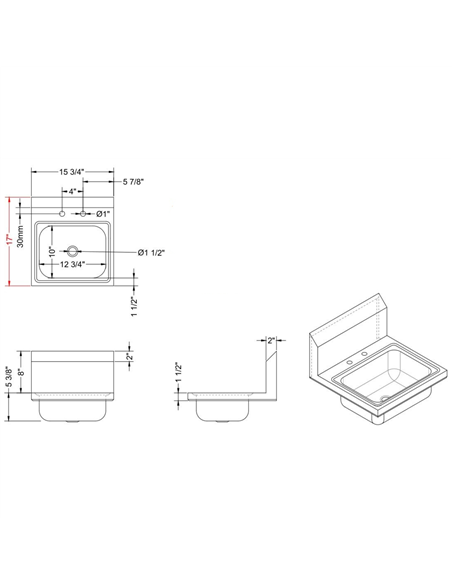 Wall mounted Hand Sink Deck mounted faucet Stainless steel | Stalwart DA-HS15DH