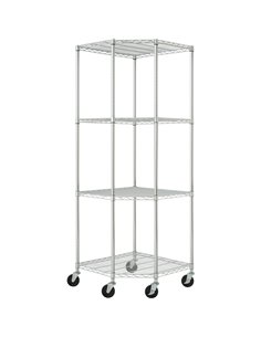 Commercial 4 Tier Pentagon Shelving Unit Chrome Wire with Wheels 1000kg 680x680x1880mm | Stalwart DA-CJA1363