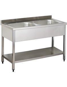 Commercial Sink Stainless steel 2 bowls Bottom shelf Splashback 1200mm Depth 700mm | Stalwart DA-VS127BT