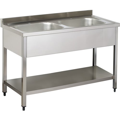 Commercial Sink Stainless steel 2 bowls Bottom shelf Splashback 1200mm Depth 700mm | Stalwart DA-VS127BT