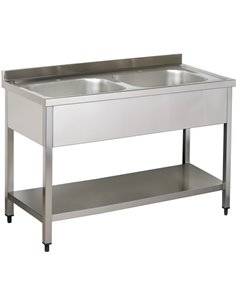 Commercial Sink Stainless steel 2 bowls Bottom shelf Splashback 1400mm Depth 700mm | Stalwart DA-VS147BT