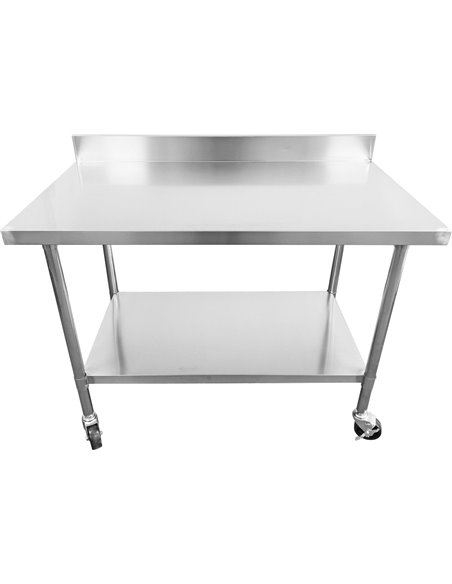 Commercial Mobile Work table with Adjustable feet Stainless steel Bottom shelf Rear upstand 800x600xx850/930mm | Stalwart DA-WT6