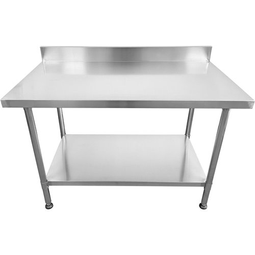 Commercial Mobile Work table with Adjustable feet Stainless steel Bottom shelf Rear upstand 800x600xx850/930mm | Stalwart DA-WT6