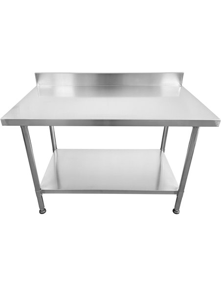 Commercial Mobile Work table with Adjustable feet Stainless steel Bottom shelf Rear upstand 800x600xx850/930mm | Stalwart DA-WT6